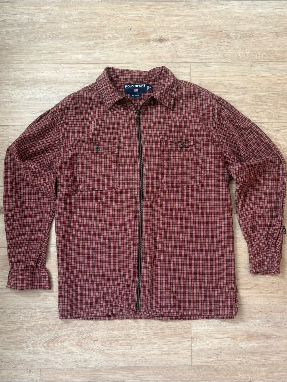 Vintage 90s Polo Sport Ralph Lauren Plaid Zip Up Flannel Shirt Jacket M
